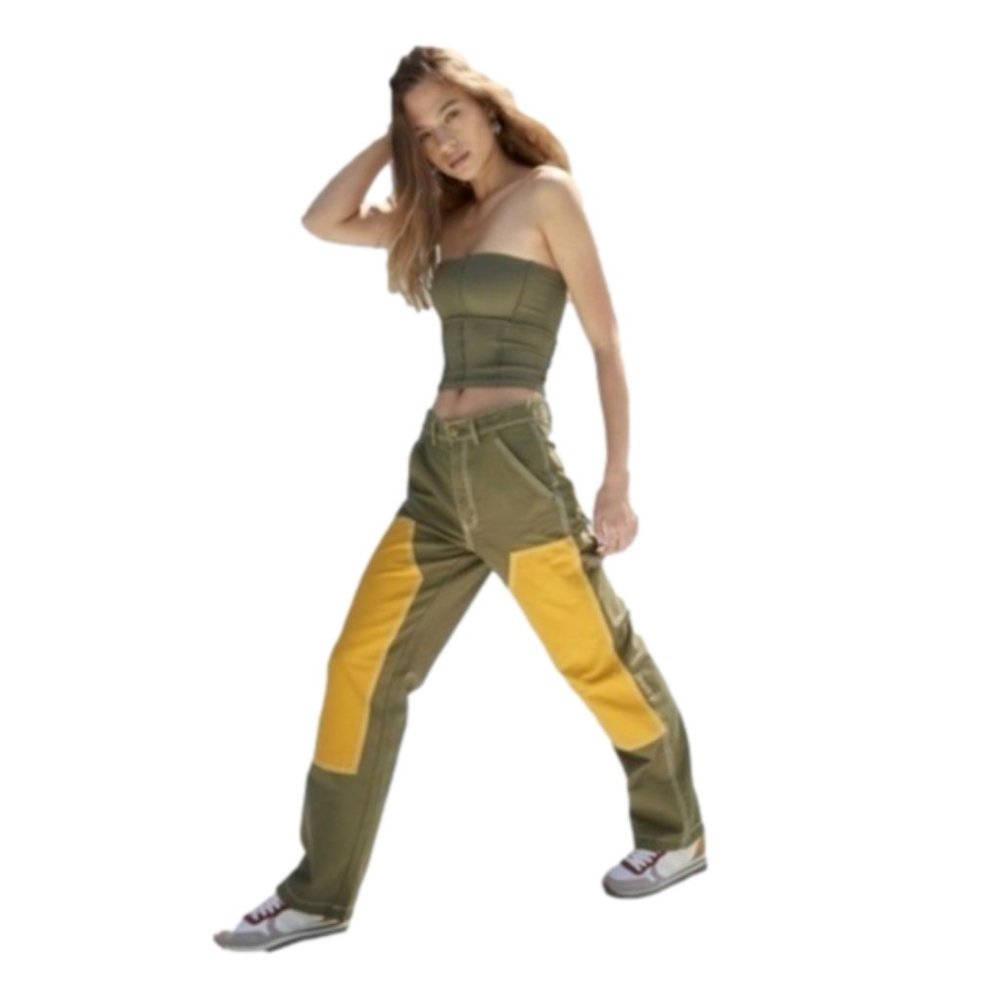 URBAN OUTFITTERS | NWT 🏷️ BDG cargo Canvas Carpenter Pant  green yellow sz 25 - Picture 3 of 8